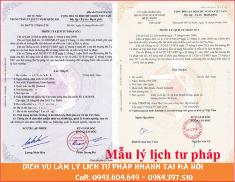 Dịch vụ làm lý lịch tư pháp nhanh tại Hà Nội - 0984.397.510